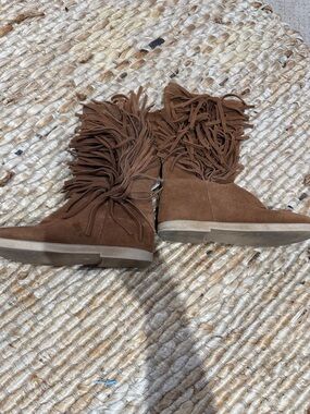 Kids Tucker Tate Fringe Suede Mid-Calf Boots - Brown